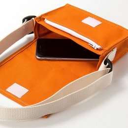 色帆布書包-小型斜揹書包/拉鍊夾層+染橘色-單面單色印刷