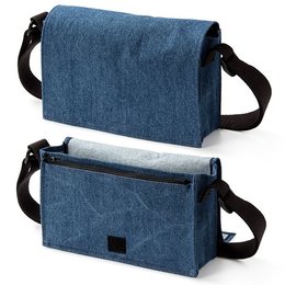 牛仔布書包-中型斜揹書包/編織揹帶+染深藍色-單面單色印刷