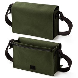 色帆布書包-中型斜揹書包/拉鍊夾層+染軍綠色-單面單色印刷