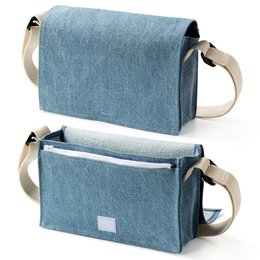 牛仔布書包-中型斜揹書包/拉鍊夾層+染水藍色-單面單色印刷