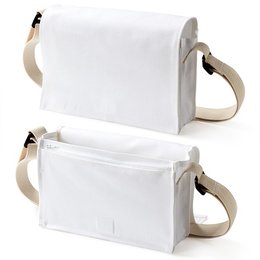 色帆布書包-中型斜揹書包/拉鍊夾層+漂白色-單面單色印刷