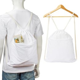 純棉布後背包-染白棉布/前拉鍊袋-單面單色束口背包