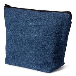 牛仔布化妝包-W21.5xH14.5xD8cm深藍有底拉鍊袋(寬底)-單面單色收納包印刷