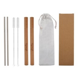 不鏽鋼吸管-6件組吸管組-木盒布袋組-304不鏽鋼原色