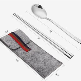 304不鏽鋼餐具2件組-筷.匙-附毛氈布套收納袋