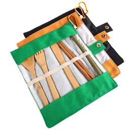 竹木製餐具6件組-筷.叉.匙.刀.吸管.刷子-附帆布套收納袋-掛勾設計