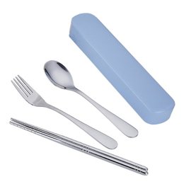 304不鏽鋼餐具3件組-筷.叉.匙-附滑蓋塑膠收納盒