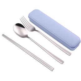 304不鏽鋼餐具3件組-筷.叉.匙-附塑膠收納盒-靜音卡扣設計