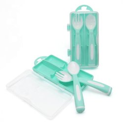 塑料餐具2件組(兒童餐具)-叉.匙-附透明塑膠收納盒-掛勾設計