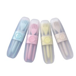 小麥桔梗餐具3件組-筷.叉.匙-附透明塑膠收納盒-靜音卡扣設計
