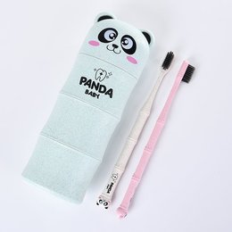 環保小麥熊貓造型旅行牙刷組-客製化印刷logo