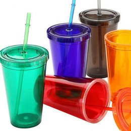 480ml雙層塑料附吸管塑膠杯-可客製化印刷企業LOGO