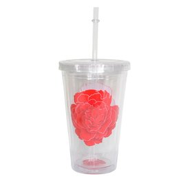 玫瑰變色附吸管塑膠隨手杯-可客製化印刷LOGO