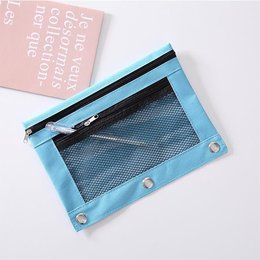活頁夾拉鍊鉛筆盒-牛津+PVC網眼布筆袋