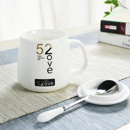 陶瓷馬克杯-350ml附蓋子湯匙(附USB保溫盤)