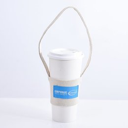 環保杯袋-12安米色帆布杯套-可客製化印刷企業LOGO或宣傳標語 