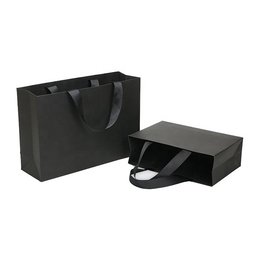 230G黑色銅版紙袋-23x28x12cm-緞帶手提帶-單色單面印刷