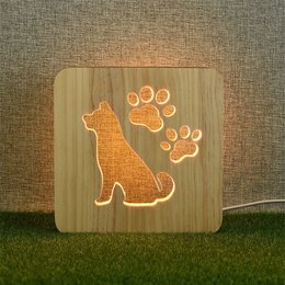 小夜燈-方形3D簍空床頭燈/木製LED燈-客製化禮贈品