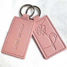 粉色PU皮革壓印鑰匙圈