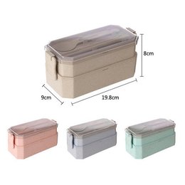 雙層3格小麥秸稈餐盒-附小麥秸稈餐具