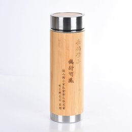 500ml不鏽鋼竹製保溫杯-可客製化印刷企業LOGO或宣傳標語
