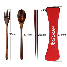 木製餐具3件組-筷.叉.匙-附潛水布拉鍊收納袋