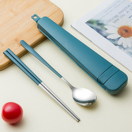 304不鏽鋼餐具2件組-筷.匙-附塑膠收納盒-靜音卡扣設計