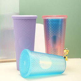 星巴克2023同款-710ML可重複使用的咖啡杯鑽石榴蓮杯/雙層杯-帶蓋和吸管