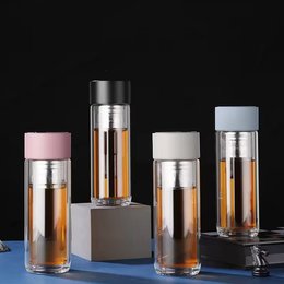 300ml/400ml 磁性雙層高硼矽玻璃水杯分離茶水瓶禮品批發