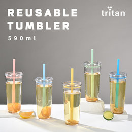 450ml/590ml單層Tritan吸管杯-多色糖果吸管水杯