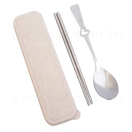 不鏽鋼餐具2件組-筷.匙(愛心款)-附小麥收納盒