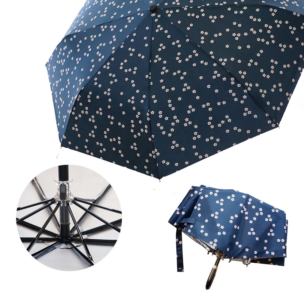 傘徑96cm,UV塗層春亞紡,皮革手把,8骨摺疊廣告傘