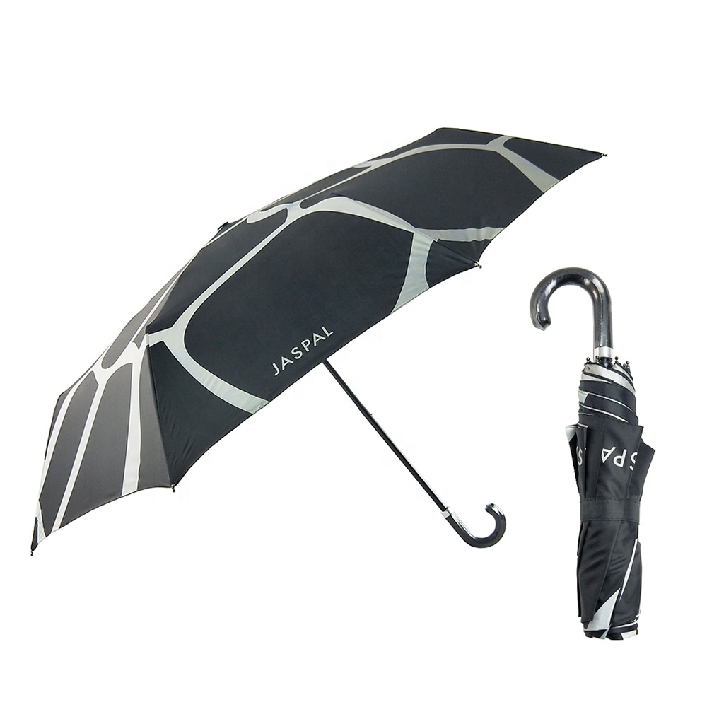 傘徑96cm,UV塗層春亞紡,皮革手把,8骨摺疊廣告傘