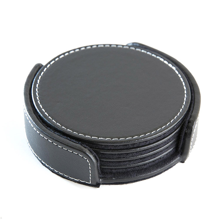 直徑10cm,PU Leather/Lint,黑皮製杯墊