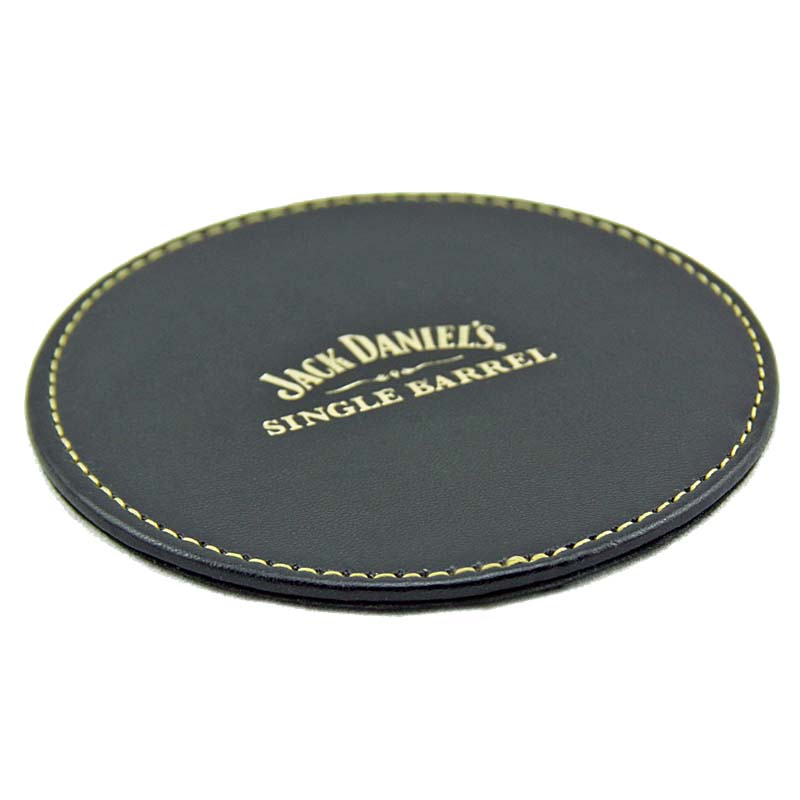 直徑8.5cm,PU Leather,黑(燙金)/單片皮製杯墊